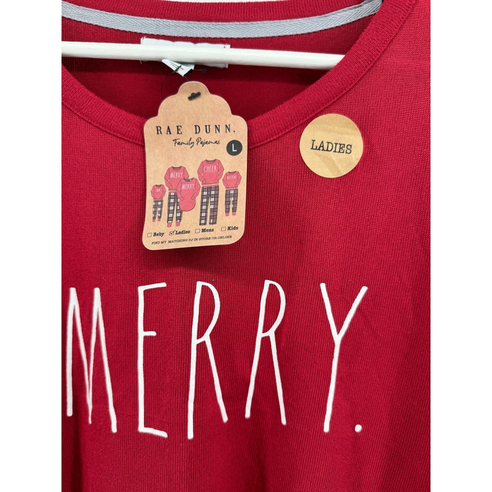Rae Dunn Merry Red Long Sleeve Pajama Top Womens Large New Holiday Sleepwear - Picture 2 of 4